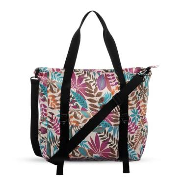 Imagem de XEYOU Bolsa de lona feminina grande transversal Hobo bolsa de ombro com bolsos com zíper, Padrão de folha