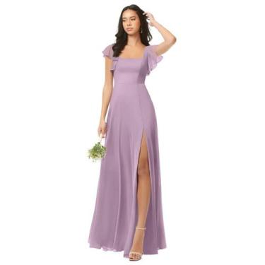 Imagem de Vestido de dama de honra Oisslec Long Chiffon Wisteria A Line para mul