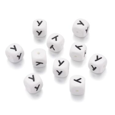 Imagem de 10 peças de contas de silicone do alfabeto brancas 12 mm borracha buraco horizontal estilo letra contas focais para pulseira da amizade, chaveiro, cordões, canetas, artesanato faça você mesmo