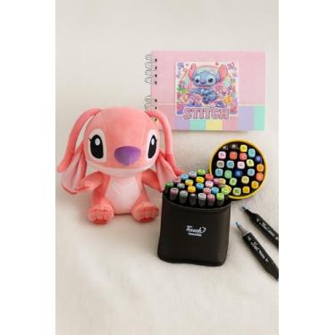 Imagem de Kit Canetinhas 24 Peças + Pelúcia Angel 35Cm (Rosa) + Livro Desenho para Colorir, Capa Dura