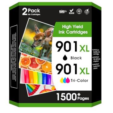 Imagem de JYZBRW Cartucho de tinta preta e colorida 901XL compatível com impressora HP 901, funciona com impressora HP Officejet 4500, J4524, J4540, J4550, J4580, J4624, J4680