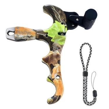 Imagem de NoxDyn Liberação de arco camuflado para arco composto, gatilho de liberação de polegar rotativo de 4 dedos 360° para arco composto (camuflagem de 4 dedos)
