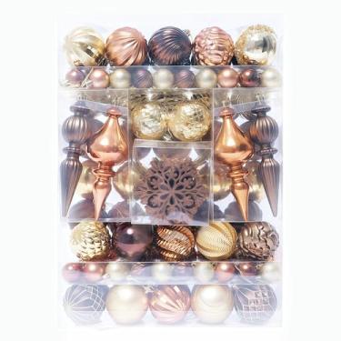 Imagem de HipTree Conjunto de enfeites de árvore de Natal - 116 ct 1,18-6,5 polegadas sortido cobre ouro inquebrável decorativo pendurado enfeites de bola de Natal a granel, decorações de mesa de árvore de