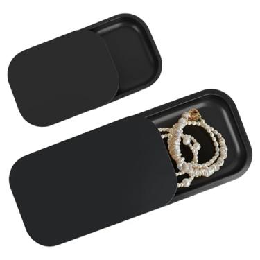 Imagem de Pacote com 2 bandejas de metal com tampa magnética, bandejas decorativas de 28 cm com 19 cm de profundidade, bandeja metálica portátil para joias, costura, artesanato, viagens leves, decoração de casa