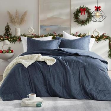 Imagem de Regency Heights Conjunto de edredom king size, leve, azul marinho, macio para todas as estações, 3 peças, estampa de cambraia sólida, edredom e fronhas