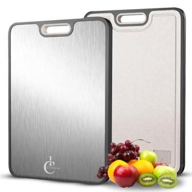 Imagem de Tábua de corte de titânio para cozinha – dupla face, ranhura de suco, antiderrapante, lavável na lava-louças, fácil de limpar 40,6 cm x 28 cm