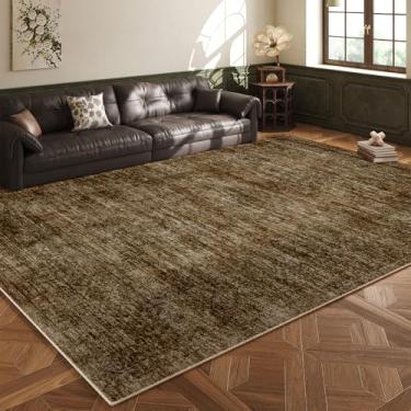 Imagem de BUDISI Tapete de área, 12 x 18 cm, lavável na máquina, marrom, vintage, tradicional, dobrável, fino, estilo retrô, tapete antiderrapante, antiderrapante, quarto, sala de estar, penteadeira