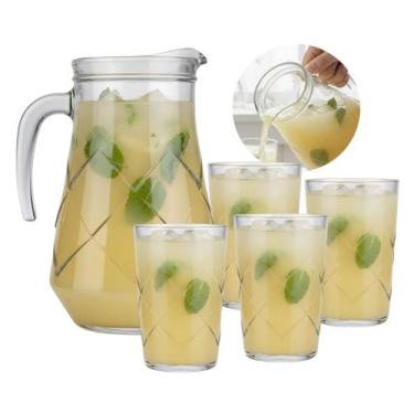 Imagem de Jogo de Jarra e Copos de Vidro 5 Peças 1,5L Transparente Com Relevo Ut