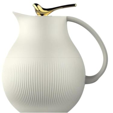 Imagem de Garrafa Térmica Elegante em Porcelana Branca com Detalhes Pássaro Dourado Design Texturizado Formato Clássico 1 Litro Design Premium