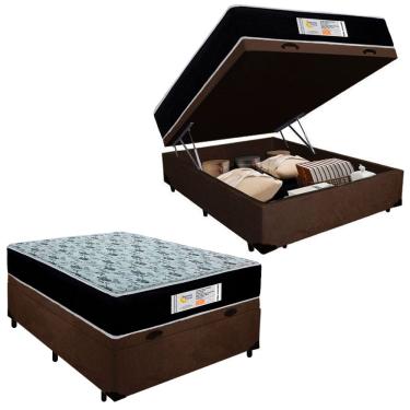 Imagem de Cama Box Baú Casal Suede + Colchão Molas Ensacadas SerenePrime Sonnolux 138x188x69 Marrom