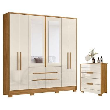 Imagem de Guarda Roupa Casal San Francisco E Cômoda Dhara Freijó Off White - Moval