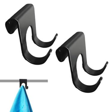 Imagem de ZGGAZCA 2 peças de ganchos pretos para chuveiro com suporte de gancho duplo prateleira de metal para pendurar na parede do banheiro prateleiras rígidas à prova de ferrugem extensor de bucha à prova de