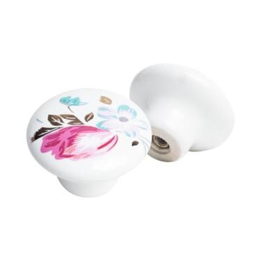 Imagem de Puxador 16 Unidades Cerâmica Indiano Detalhe Floral 38mm (Branco/floral - mppon121)
