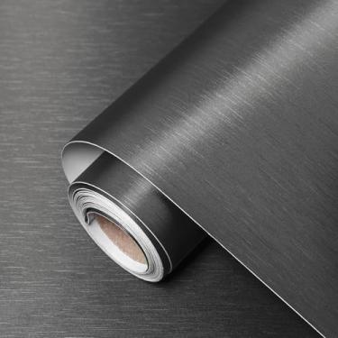 Imagem de TAPETYLLER Papel de parede cinza escuro 15,7 x 1181 papel de contato texturizado metálico moderno autoadesivo textura grossa vinil impermeável papel de parede para quarto armários de cozinha geladeira