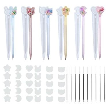 Imagem de SWUAVD Moldes de resina de silicone, 6 moldes de caneta para resina epóxi, molde agitador, estrela, coração, urso, gato, molde de fundição, faça você mesmo, artesanato em resina com 10 refis de caneta