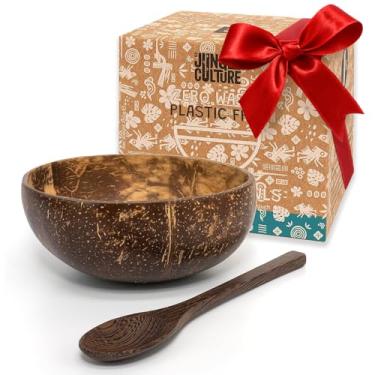 Imagem de Jungle Culture 1 tigela de coco e colher com eBook grátis • Tigela de madeira • Tigela para servir salada • Tigela de cereais para macarrão e vitaminas de açaí • Ideias de presente vegano • Tigelas de
