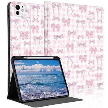 Imagem de Idocolors Capa Kawaii com laço rosa para iPad de 10,2 polegadas 2019/2020/2021 (7ª/8ª/9ª geração) com suporte para lápis, capa traseira de couro TPU macio para despertar/hibernar automática para