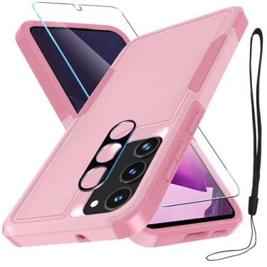 Imagem de RMOCR Capa para Samsung Galaxy S23 Plus com protetor de tela de vidro temperado e protetor de lente de câmera, capa protetora à prova de choque para Galaxy S23 Plus de 6,6 polegadas, rosa fofo