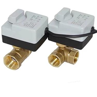 Imagem de Válvula de esfera motorizada de latão atuador elétrico de controle de 3 fios AC220V 3 vias/2 vias DN15 DN20 DN25 DN32 DN40 com interruptor manual 1 peça (3 vias, DN40)