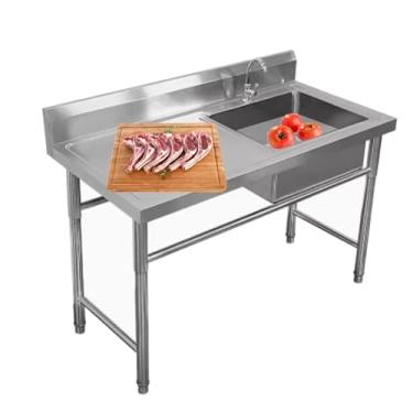 Imagem de CFMAIF Pia de preparação e utilidade de aço inoxidável, pia industrial de cozinha com bancada de trabalho, pia doméstica bacia de vegetais pia única (100 x 50 cm/15,5 x 19,6 polegadas, pia direita)