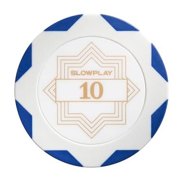 Imagem de SLOWPLAY Nash Clay Poker Chips White Gold Edition, composto de argila pesada de 14 gramas, fichas grandes de 40 mm a granel, pacote com 50 com denominação de 10