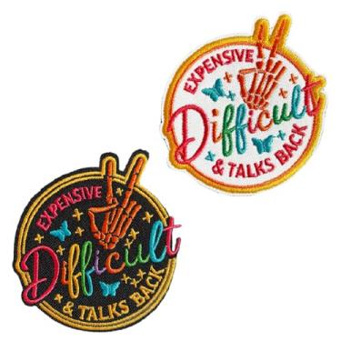 Imagem de 2 peças de esqueleto bordado caro difícil e fala nas costas patch gancho e laço emblema engraçado aplique tático acessórios de fantasia humor crânio remendos para roupas, mochilas, jaqueta, chapéus