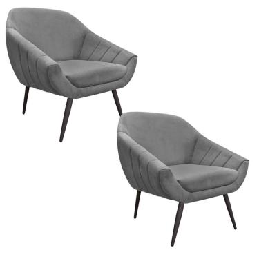 Imagem de Kit 02 Poltronas Giovana Suede Grafite Pés Palito Ferro