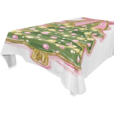 Imagem de Blueangle Toalha de mesa com laço rosa para árvore de Natal – Toalha de mesa quadrada de poliéster impermeável e resistente a manchas para ambientes internos e externos, 152 x 152 cm (181)
