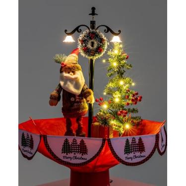 Imagem de Árvore de Natal Pequena, com Poste e Papai Noel, Base de Guarda-Chuva com Neve, Iluminação, Música 65 x75