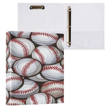 Imagem de Blueangle Fichário de 3 anéis com padrão de bolas de beisebol com prancheta e 2 bolsos - Organizador de documentos decorativos de 3 cm para escritório, suprimentos para reuniões (270)