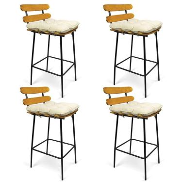 Imagem de Kit 04 Banquetas Costela Suede Base Metal Bege