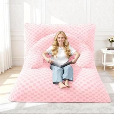 Imagem de HABUTWAY Cadeira de pufe 3 em 1 com travesseiro portátil em forma de U, pufe gigante com capa lavável, sofá-cama conversível (rosa)