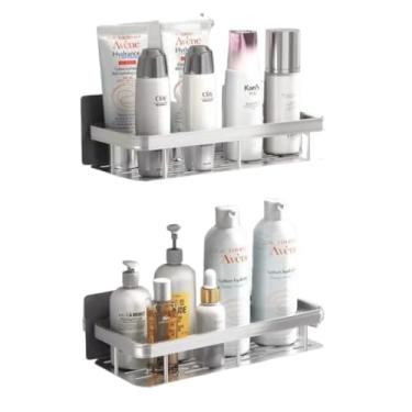 Imagem de Suportes De Parede Para Casa De Banho - Prateleiras De Armazenamento Em AlumíNio, Prateleiras Adesivas E AcessóRios(KIT 2-prata)