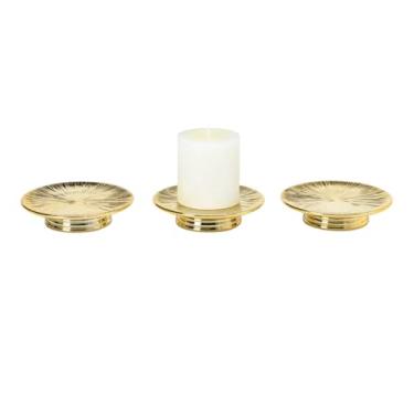 Imagem de Conjunto de pratos de vela de cerâmica dourada, 3 peças – Bandeja decorativa para velas de pilar, joias, bugigangas ou balcão de banheiro – Acabamento dourado elegante para decoração de mesa e casa