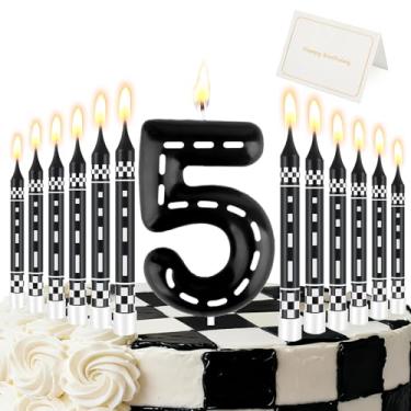 Imagem de Vela número de vela de aniversário de corrida (número 5, preta)