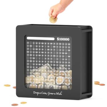 Imagem de Cofre de madeira para crianças e adultos, cofre de 10.000 dinheiro, caixa de economia de dinheiro com adesivos de rastreador, caixa de cartão de presente personalizada, para aniversário, chá de bebê