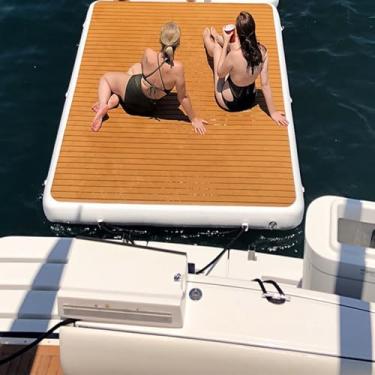 Imagem de Tapete inflável de água de PVC, tapete inflável inflável de água, bote flutuante inflável, doca flutuante inflável de água com escada e bomba de ar elétrica, 3 x 3 m/9,8 x 9,8 pés