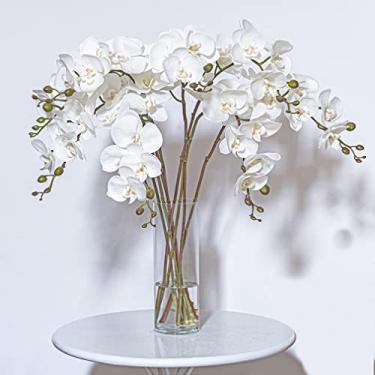 Imagem de LMJYU Flores artificiais de orquídea borboleta - Conjunto de 4 hastes Phalaenopsis de toque real para decoração de casamento e casa