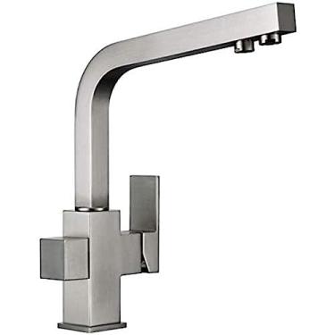 Imagem de Torneiras Torneiras de cozinha Acessórios de cozinha feitos de aço inoxidável escovado Feito de latão sólido Filtro de torneira de 3 vias Rotação de 360 graus Torneiras de água potável