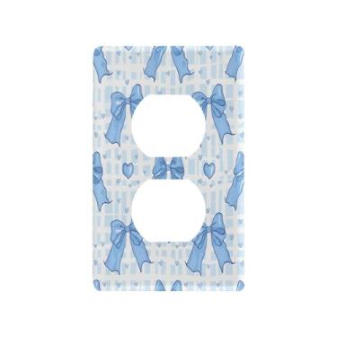 Imagem de Wassud Blue Bows and Hearts Light Switch Cover Plate Decorativa para Tomadas Elétricas Duplex