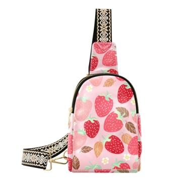 Imagem de CEBUGI Bolsa tiracolo feminina Strawberries pequena de couro, pochete transversal para trilhas, viagens ao ar livre