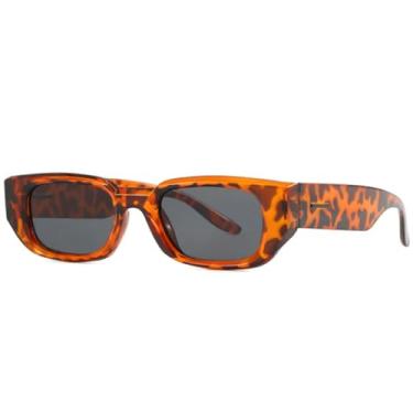 Imagem de Óculos de sol quadrados com armação pequena da moda, femininos e masculinos, clássicos, com rebites, para dirigir e viajar, UV400 (cinza leopardo)