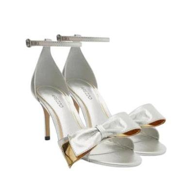 Imagem de Sandália Arezzo Prata Salto Fino Laço Bicolor-Feminino