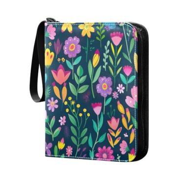 Imagem de Wassud Fichário de 4 bolsos com estampa floral colorida comporta 400 cartões padrão, álbum TCG CCG MTG à prova d'água, presentes para colecionadores, meninos e meninas