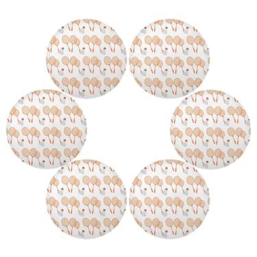 Imagem de Wassud Jogo americano conjunto de 6 raquetes de badminton tapetes de mesa redondos para cozinha e jantar tapetes laváveis resistentes ao calor decoração de mesa 39 cm