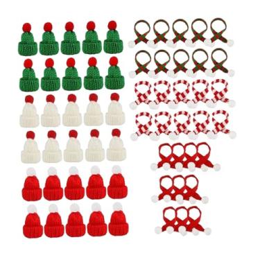 Imagem de Esquirla Conjunto de mini gorro e cachecol de tricô, gorro de boneca, mini gorros de Papai Noel decorativos, capa para garrafa de vinho, etiquetas para