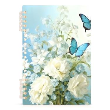 Imagem de Burbuja Caderno borboleta com flores, papel pautado universitário A5 com 60 folhas, fichário para escritório, 1 pacote