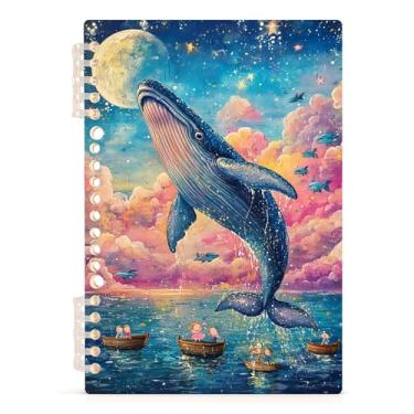 Imagem de Burbuja Caderno A Whale Jumps Out of Sea, papel pautado universitário A5 com 60 folhas, fichário para escritório, 1 pacote