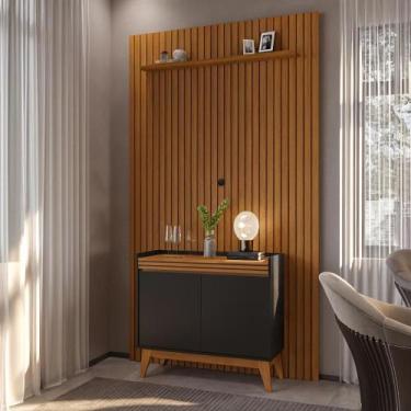 Imagem de Painel Ripado 139cm com Buffet Ripado 2 Portas 92cm - Via Nossa, Preto