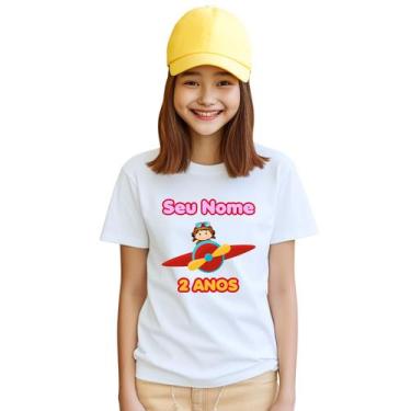 Imagem de Camiseta Aviadora Menina Avião Aniversário Festa Camisa Personalizada 